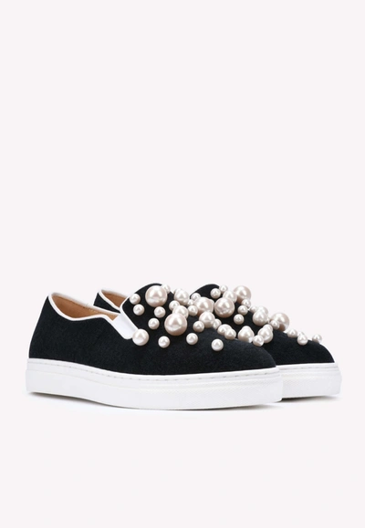 Shop Charlotte Olympia Alex Pearl Embellished Sneakers In Black