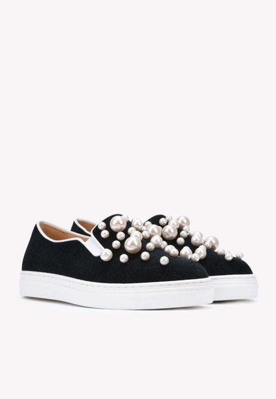 Charlotte Olympia Alex Pearl Embellished Sneakers In Black