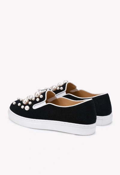 Charlotte Olympia Alex Pearl Embellished Sneakers In Black