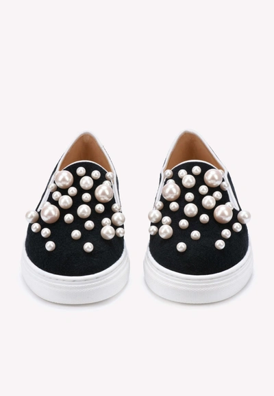 Charlotte Olympia Alex Pearl Embellished Sneakers In Black
