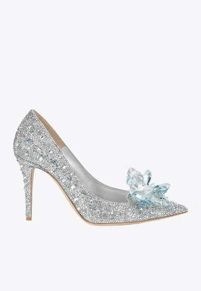 Shop Jimmy Choo Alia 85 Crystal-embellished Pointed Pumps In Silver