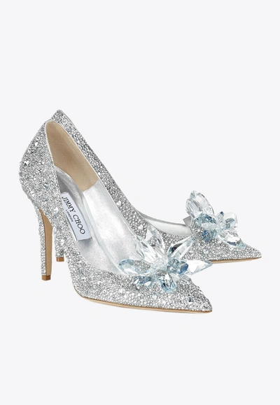 Shop Jimmy Choo Alia 85 Crystal-embellished Pointed Pumps In Silver
