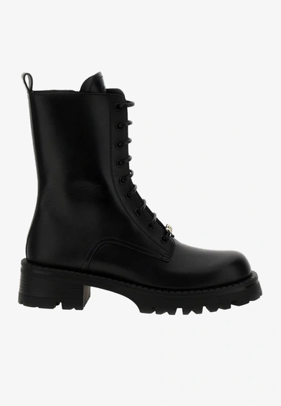 Shop Versace Alia Lace-up Boots In Calf Leather In Black