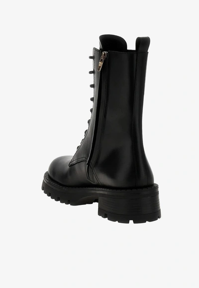 Shop Versace Alia Lace-up Boots In Calf Leather In Black