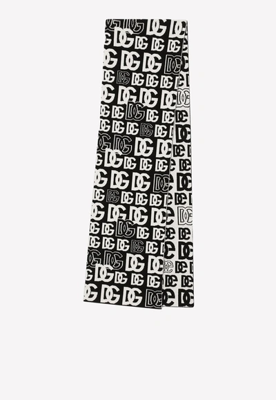 Shop Dolce & Gabbana All-over Dg Logo Cashmere Scarf In Monochrome