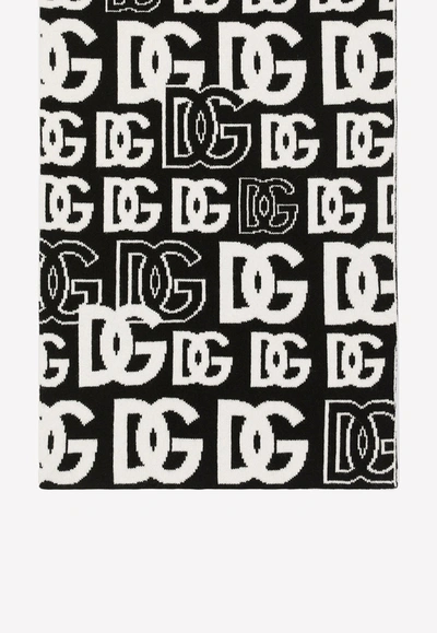 Shop Dolce & Gabbana All-over Dg Logo Cashmere Scarf In Monochrome