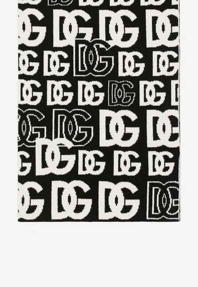 Dolce & Gabbana Cashmere Dg Logo Scarf In Monochrome