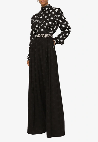 Dolce & Gabbana Logo Silk-blend Charmeuse Shirt In Monochrome