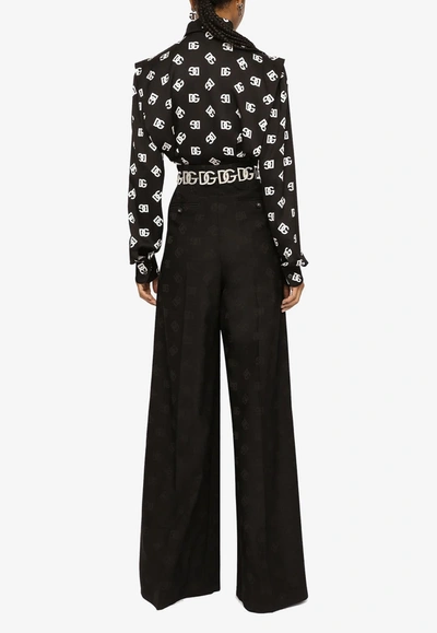 Dolce & Gabbana Logo Silk-blend Charmeuse Shirt In Monochrome