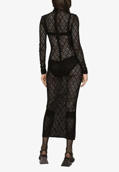 Dolce & Gabbana All-over Dg Logo Tulle Midi In Black