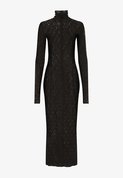 Shop Dolce & Gabbana All-over Dg Logo Tulle Midi In Black