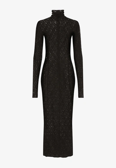 Dolce & Gabbana All-over Dg Logo Tulle Midi In Black