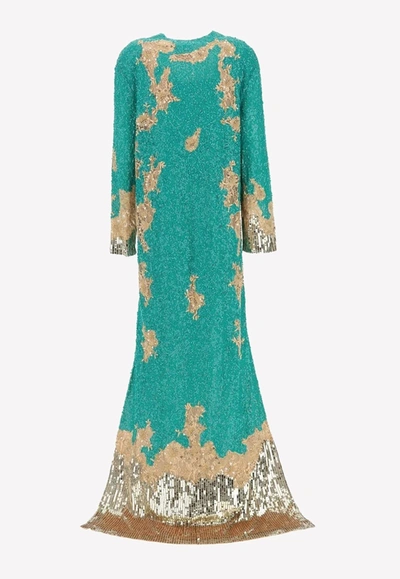 Valentino Sequin-embroidered Tulle Gown In Green