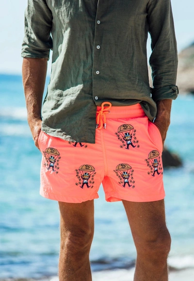 Shop Les Canebiers All-over Golden Embroidered Swim Shorts In Orange