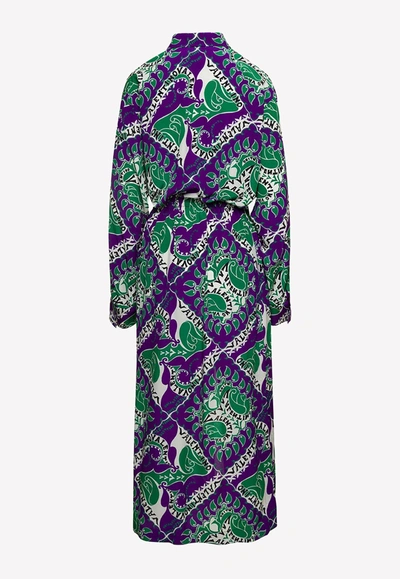 Shop Valentino All-over Graphic Print Silk Dress In Multicolor