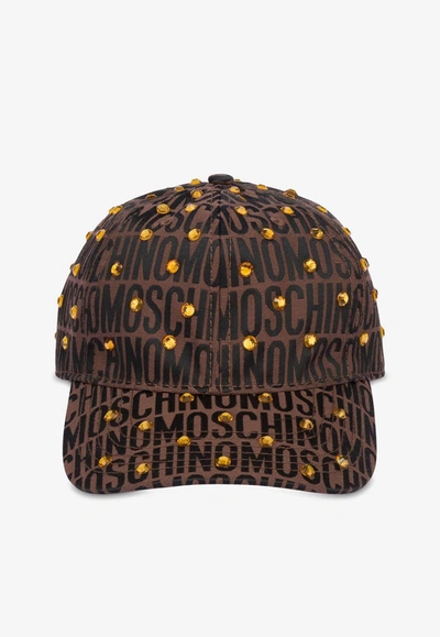 Shop Moschino All-over Jacquard Logo Cap In Brown