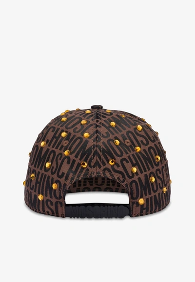 Shop Moschino All-over Jacquard Logo Cap In Brown