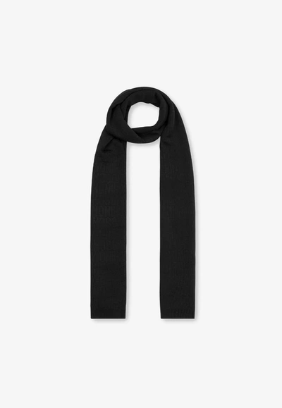 Shop Moschino All-over Jacquard Logo Knit Scarf In Black