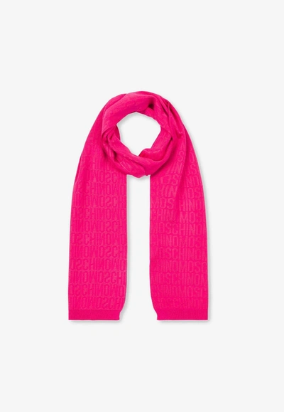 Shop Moschino All-over Jacquard Logo Knit Scarf In Pink