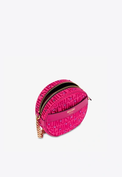 Shop Moschino All-over Jacquard Rounded Crossbody Bag In Hot Pink
