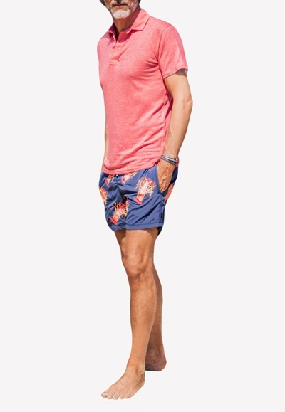 Shop Les Canebiers All-over Lobster Print Swim Shorts In Navy