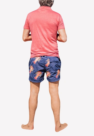 Shop Les Canebiers All-over Lobster Print Swim Shorts In Navy