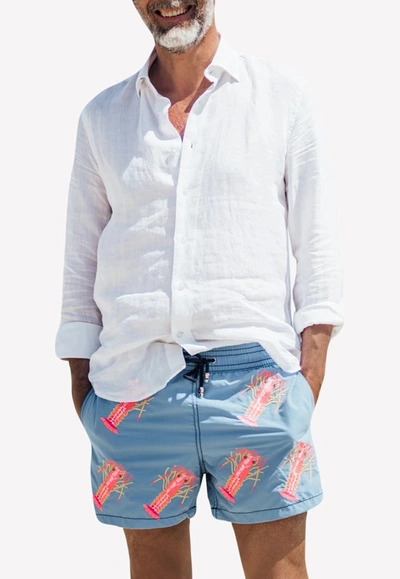 Shop Les Canebiers All-over Lobster Print Swim Shorts In Blue