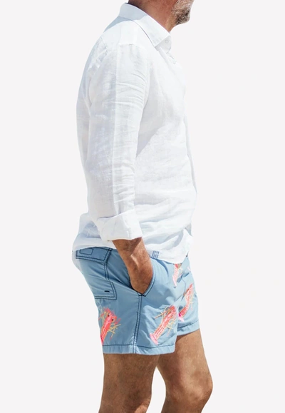 Shop Les Canebiers All-over Lobster Print Swim Shorts In Blue