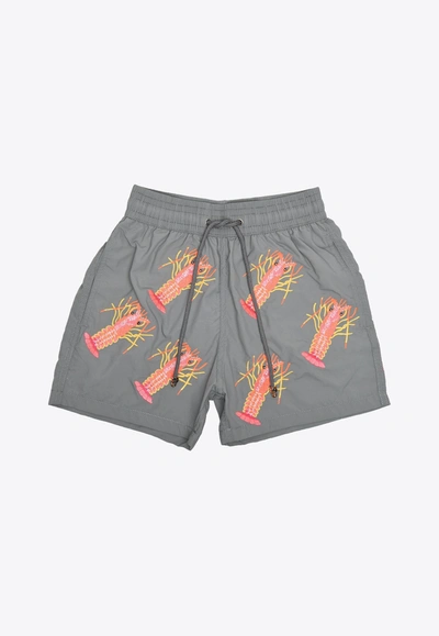 Shop Les Canebiers All-over Lobster Swim Shorts In Grey In Gray