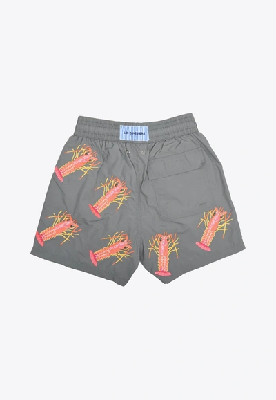 Shop Les Canebiers All-over Lobster Swim Shorts In Grey In Gray