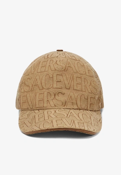 Shop Versace All-over Logo Baseball Cap In Brown
