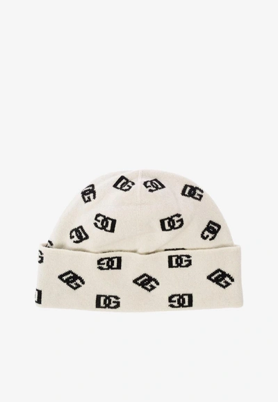 Shop Dolce & Gabbana All-over Logo Beanie In White