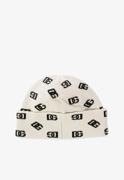 Shop Dolce & Gabbana All-over Logo Beanie In White