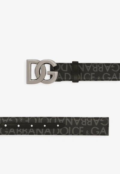 Shop Dolce & Gabbana All-over Logo Belt In Black