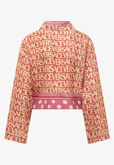 Shop Versace All-over Logo Cropped Shirt In Multicolor