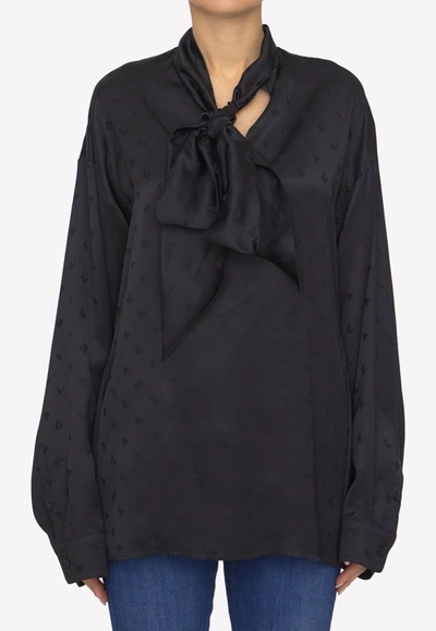 Shop Balenciaga All-over Logo Jacquard Blouse In Black