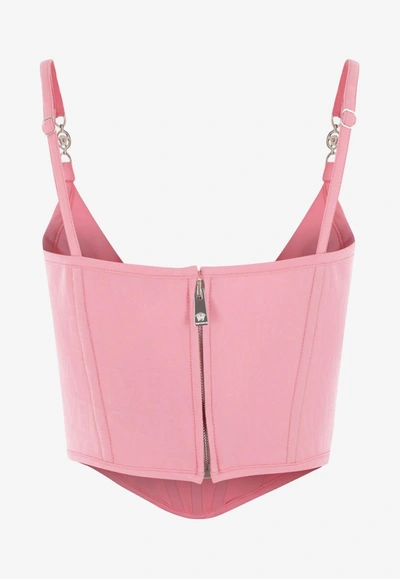 Versace All-over Logo Jacquard Corset Top In Pink