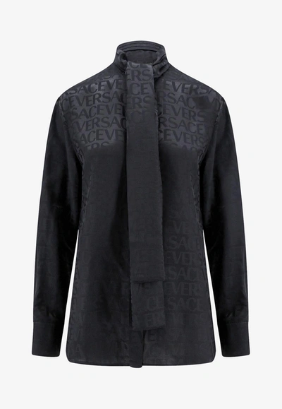 Shop Versace All-over Logo Jacquard Shirt In Black