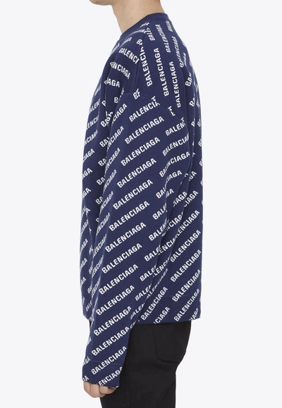 Shop Balenciaga All-over Logo Jacquard Sweater In Blue