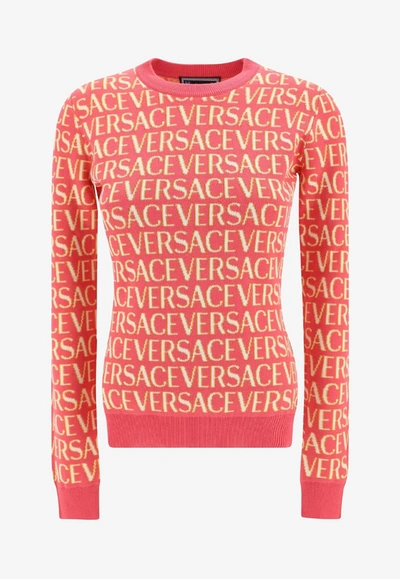 Shop Versace All-over Logo Jacquard Sweater In Pink