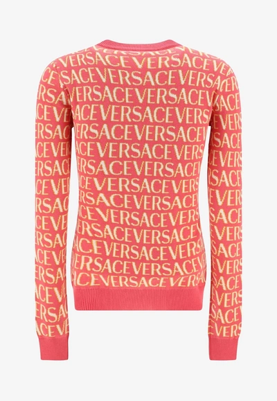 Versace Allover Logo Jacquard Sweater In Pink
