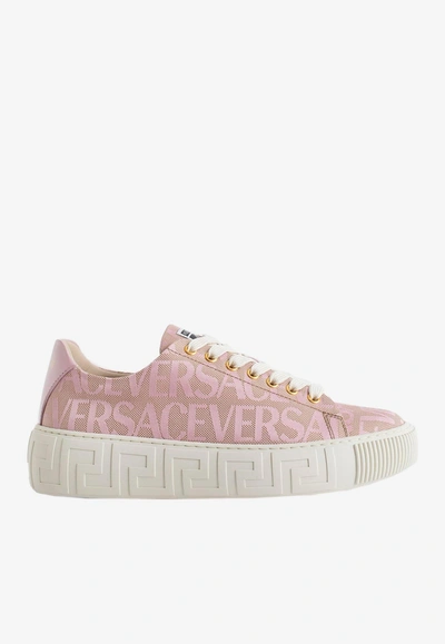 Shop Versace All-over Logo Low-top Sneakers In Pink