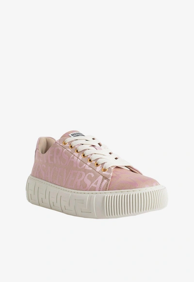 Versace Sneaker With Logo All-over In Pink