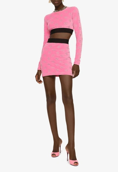 Shop Dolce & Gabbana All-over Logo Mini Skirt In Pink