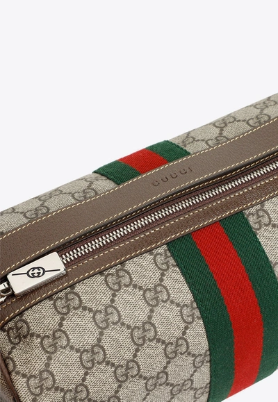 Shop Gucci All-over Logo Pouch Bag In Nude