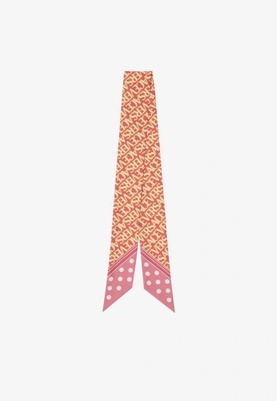 Shop Versace All-over Logo Print Silk Scarf Tie In Pink