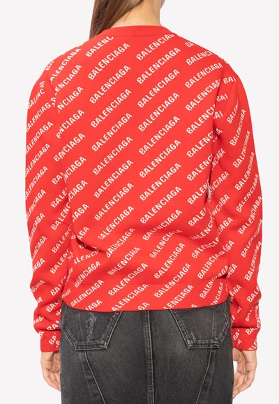 Shop Balenciaga All-over Logo Print Sweatshirt In Red