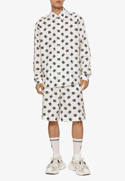 Shop Dolce & Gabbana All-over Logo Shorts In White