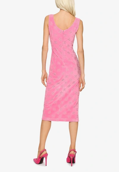 Shop Dolce & Gabbana All-over Logo Sleeveless Jersey Midi Dress In Pink