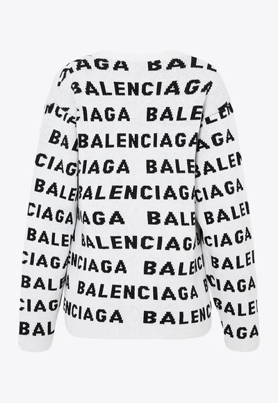 Shop Balenciaga All-over Logo Wool Cardigan In Monochrome